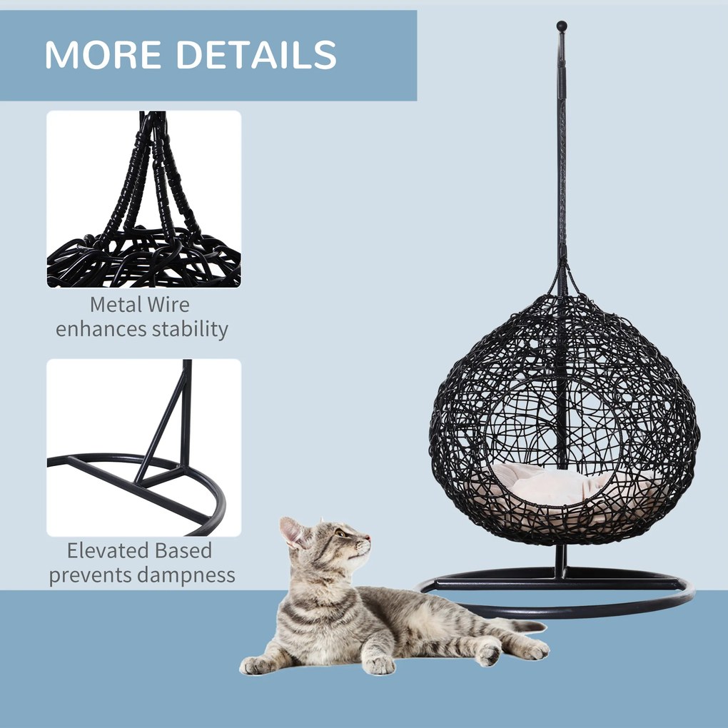 PawHut Cusca Hamac pentru Pisici in PE Rattan cu Perna din Lin si Bumbac Φ60 x 110cm