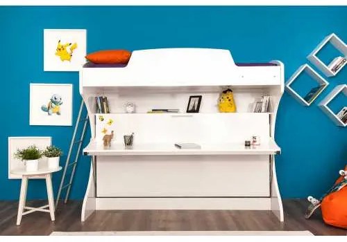 Pat rabatabil suprapus cu birou Diva Academy Bunk (85X190) si (90X190) - Alb Mat