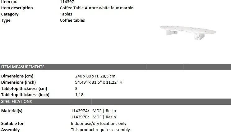 Masuta de cafea design elegant Aurore, alb 114397 HZ