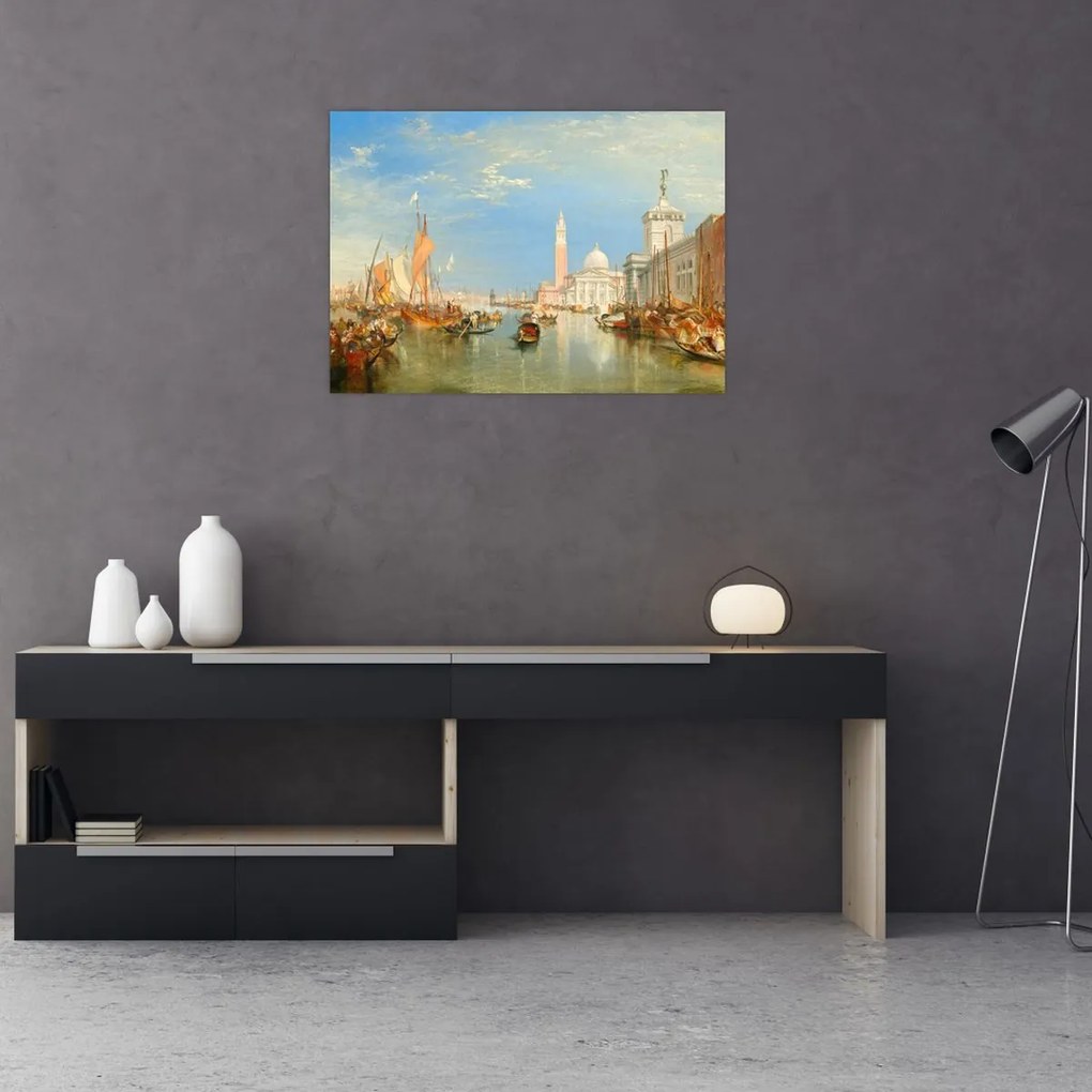 Tablou pe sticlă - Joseph Mallord William Turner, Venice the Dogana and San Giorgio Maggiore, reproducere (70x50 cm)