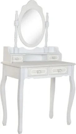 Masă de toaletă romantică din MDF alb, oglindă ovală detașabilă, 4 sertare, 75 x 42 x 140 cm, „Alima"