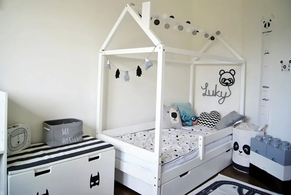 Pat pentru copii Casa Paul - Alb 180x80 cm pat fără spațiu de depozitare