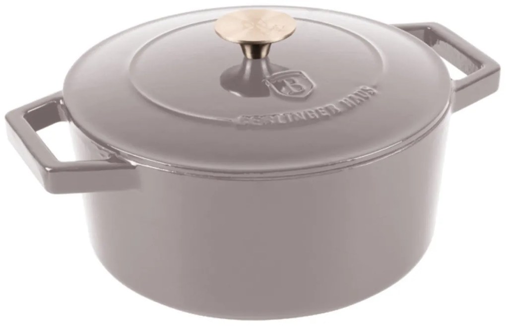Oală din fontă emailată cu capac 24 cm, 4.35 L Berlinger Haus Taupe Collection BH 6525, distribuție termică excelentă, potrivită cuptor/plite