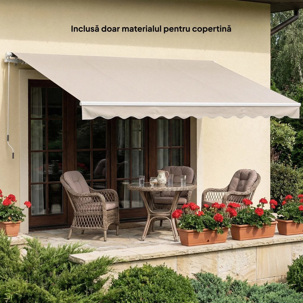 Outsunny Material de Înlocuire pentru Cort Retractabil, Poliester UV 50+, 3.5x2.5 m, Crem, pentru Balcon, Terasă, Grădină, 337x250 cm | Aosom Romania