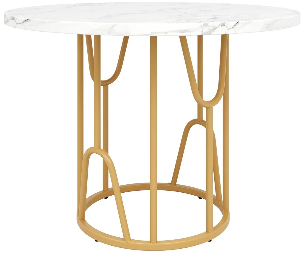 Masă rotundă pentru 4 persoane, Alb+Auriu | Aosom Romania