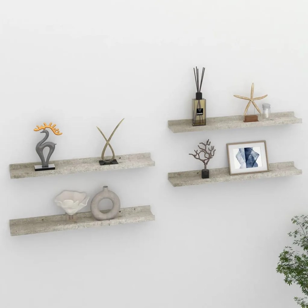 326705 vidaXL Rafturi de perete, 4 buc., gri beton, 60x9x3 cm