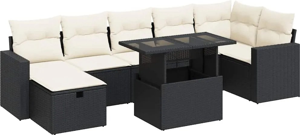 vidaXL Set mobilier de grădină cu perne, 8 piese, negru, poliratan