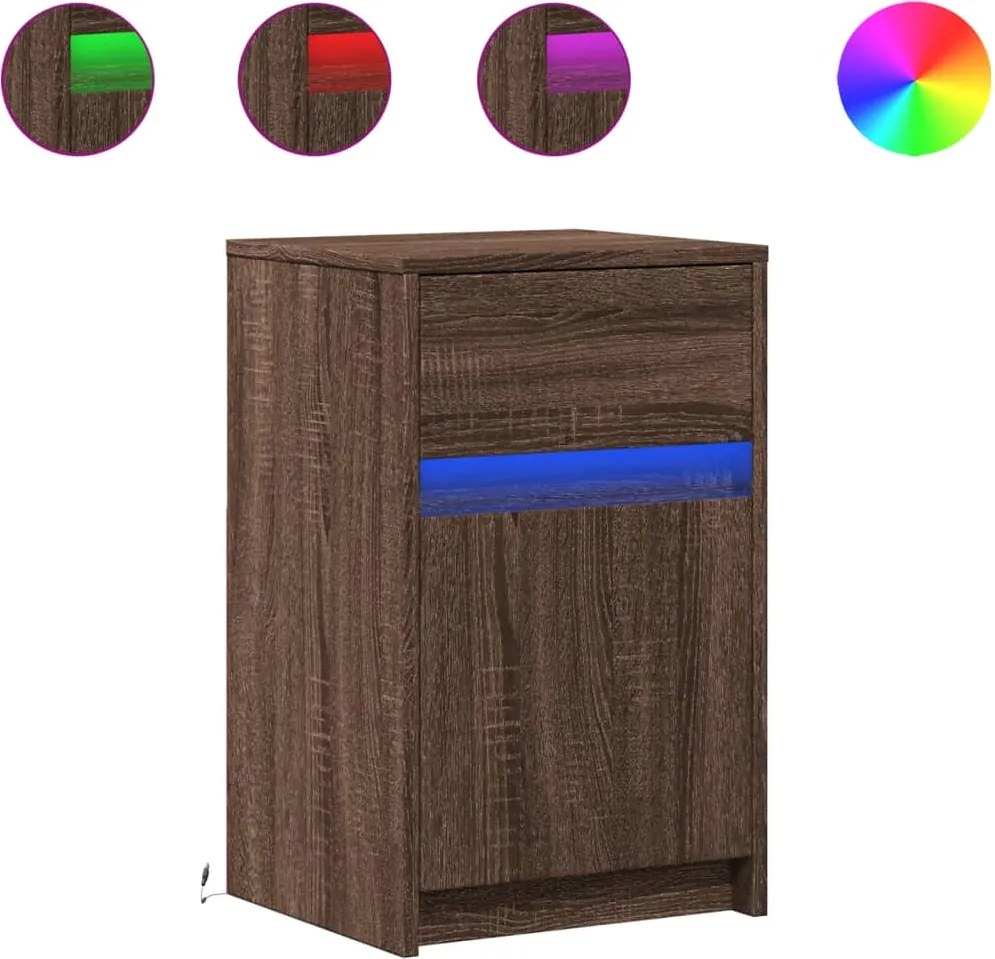 vidaXL Noptiere cu lumini LED, 2 buc., stejar maro, lemn prelucrat