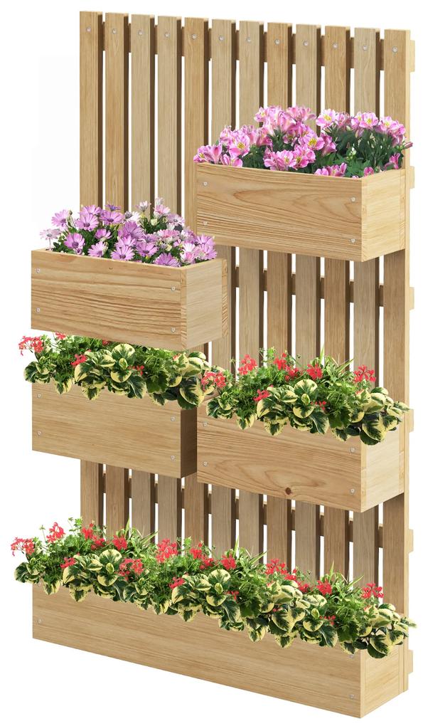Outsunny Ghiveci inaltat de gradina cu grilaj pentru vita de vie, plante cataratoare, flori, Jardiniera din lemn cu montare pe perete