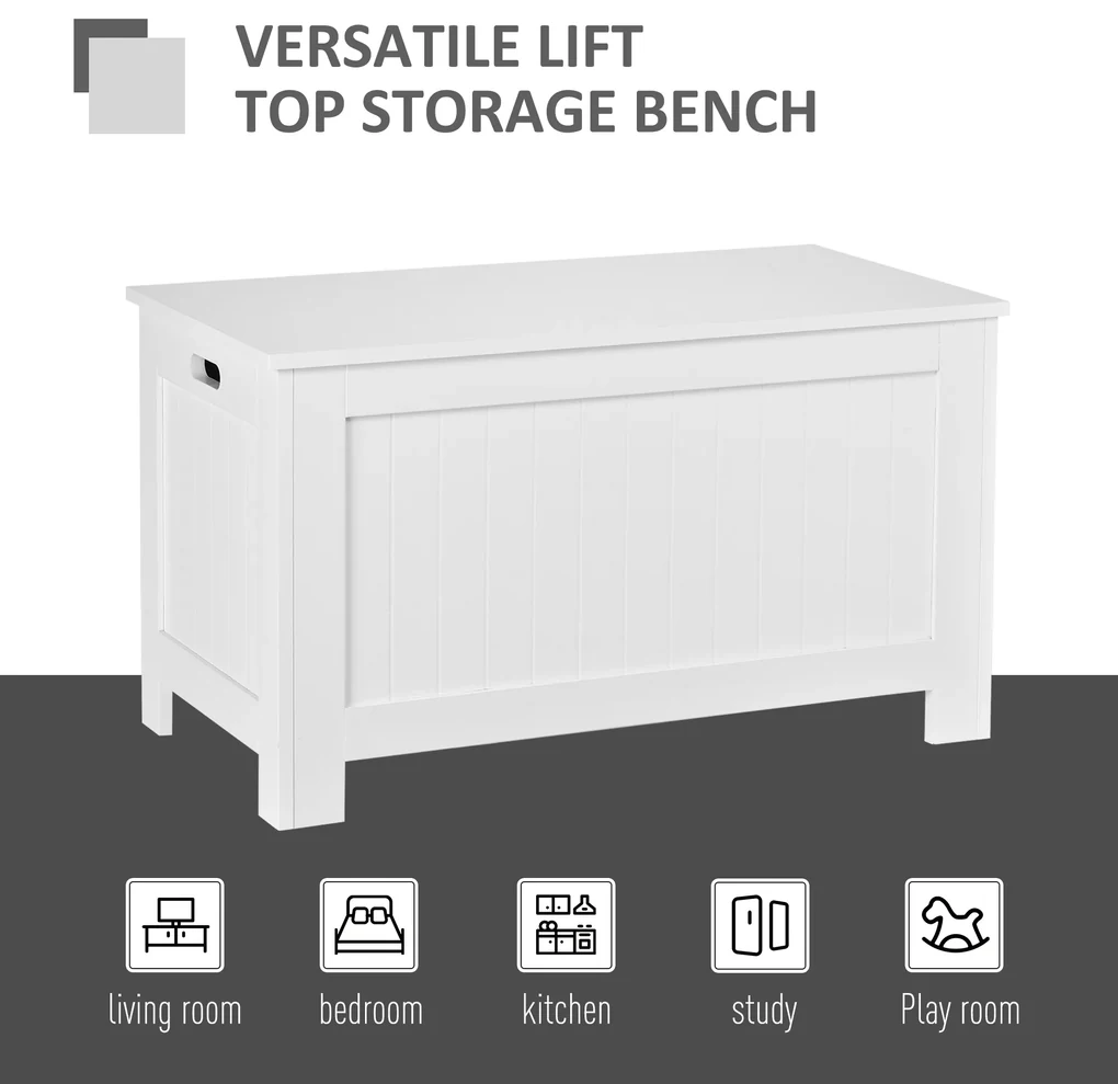 HOMCOM Banca de Depozitare Multifunctionala din Lemn MDF, 2 Manere si Deschidere cu Blocare de Siguranta, 81x40x46cm, Alb