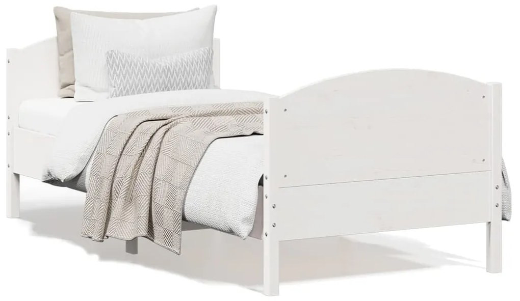 vidaXL Cadru de pat fără saltea, alb, 75x190 cm, lemn masiv de pin