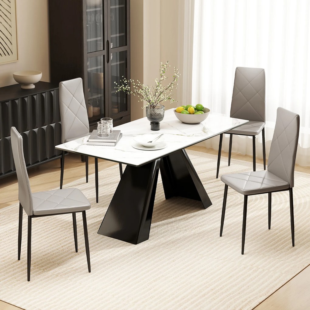 HOMCOM Set de 4 Scaune de Dining cu Spătar Înalt din Imitație de Piele și Oțel, 41x50x97cm, Gri | Aosom Romania
