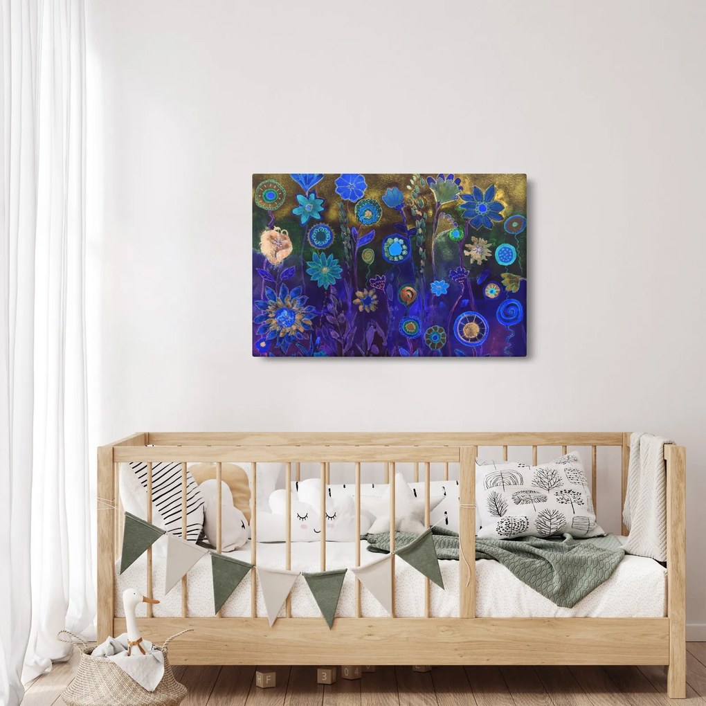 Tablou - Flori albastru închis (90x60 cm)