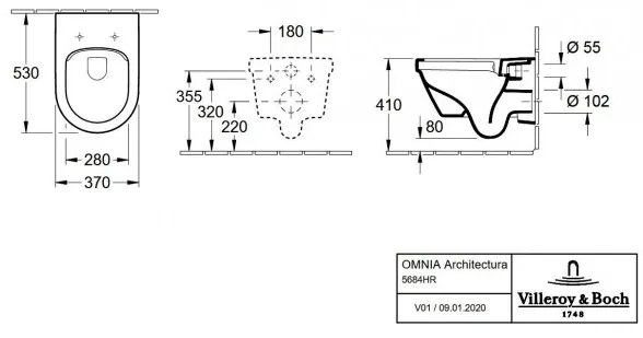 Set vas WC rimless suspendat, Villeroy&amp;Boch Architectura, cu capac inchidere lenta si rezervor Geberit Duofix Sigma UP320