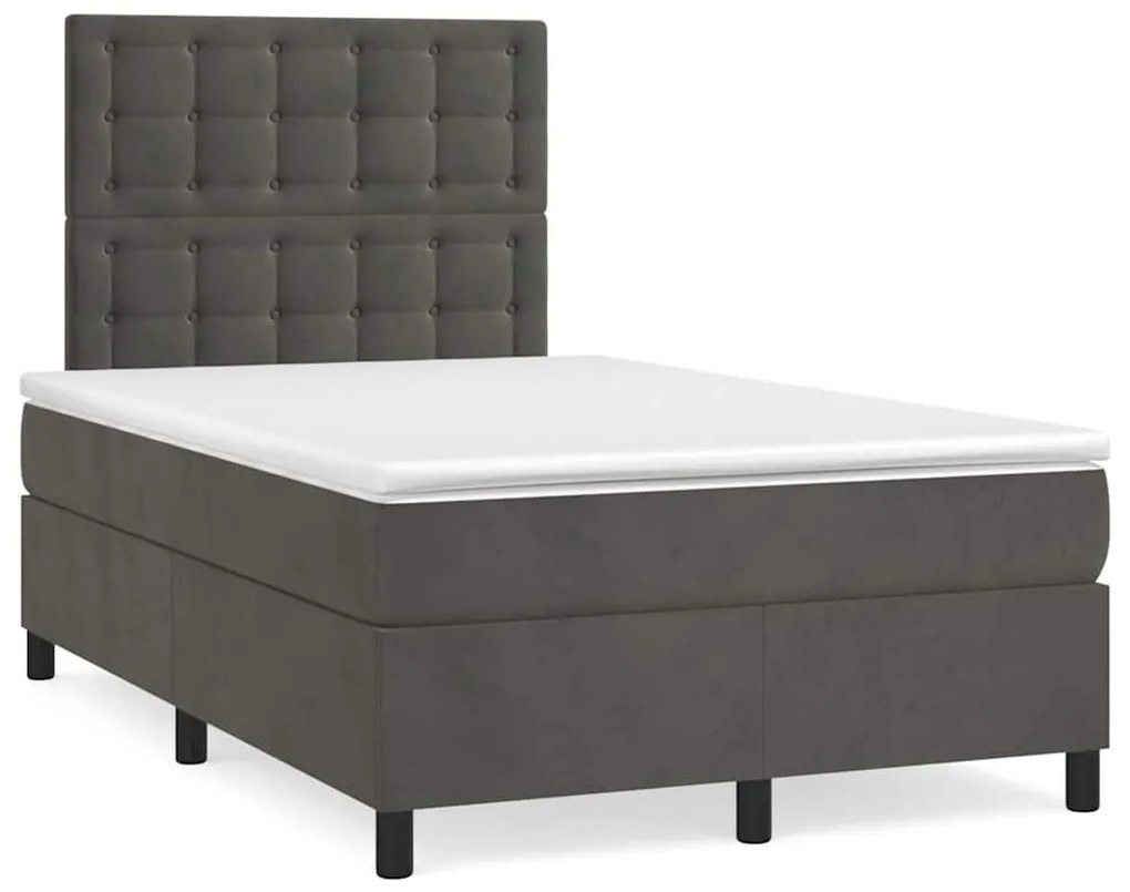 vidaXL Pat box spring cu saltea, gri închis, 120x190 cm, catifea