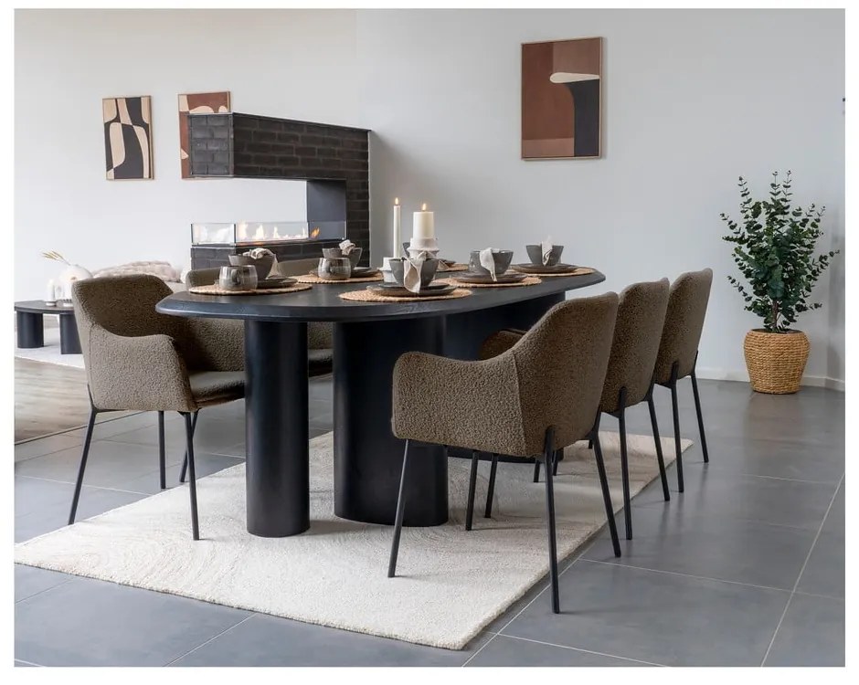 Scaun de sufragerie maro cu cotiere tapițat Melilla – House Nordic