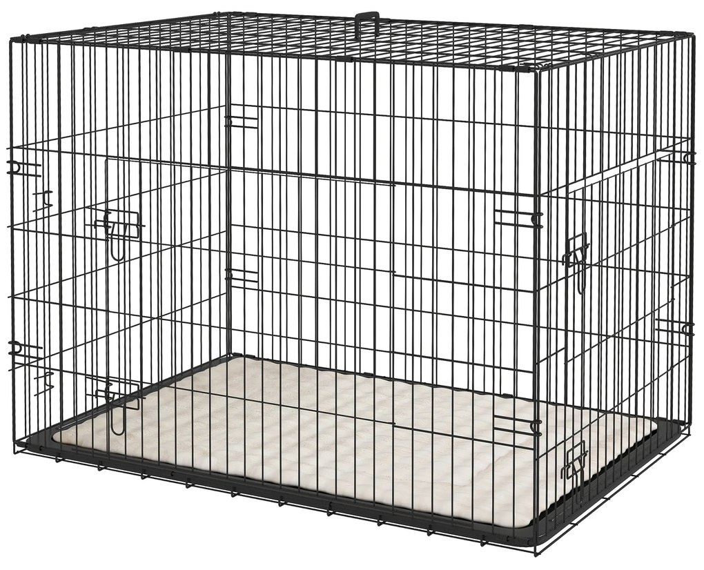 PawHut Cușcă cușcă de transport pliabilă pentru câini cu mânerie, tavă detașabilă, pernă inclusă 91 x 62 x 68 cm negru | Aosom Romania