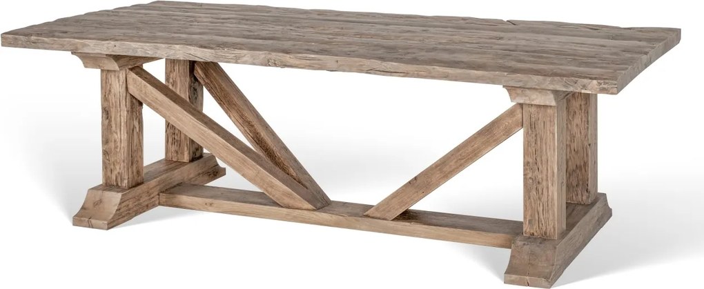 Masă dining din lemn masiv de stejar reciclat, 240x110x76 cm, finisaj rustic natur, „Ferme"
