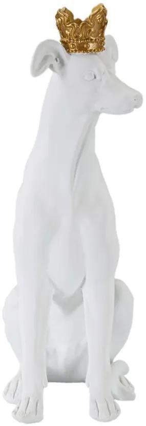 Sculptura caine alb din polirasina, 20x12,5x33 cm, Crowned Dog Mauro Ferretti