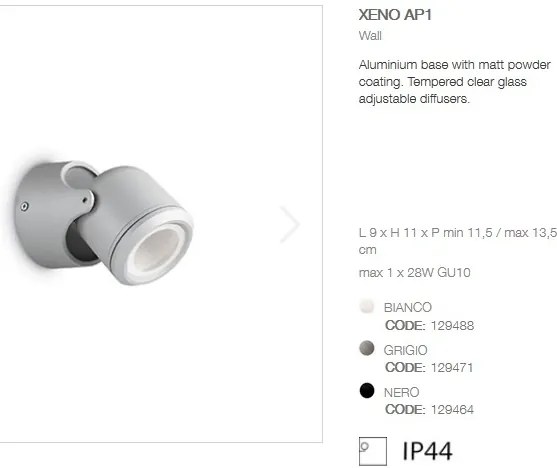 Aplica de perete moderna de exterior cu protectie IP44 XENO AP1 gri 129471