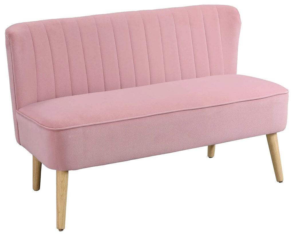 Sofa 2 locuri din stofa HOMCOM Canapea tapitata Canapea dubla Mobilier de living Canapea din lemn Material textil moale Spuma de poliester Roz 117 x 56,5 x 77 cm | Aosom Romania