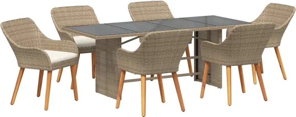 vidaXL Set de masă pentru grădină cu pernă 7 pcs Bej poliratan
