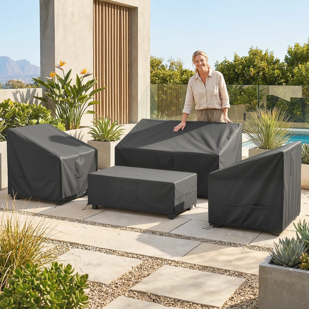 Outsunny Huse pentru Mobilier de Grădină 4 Piese, Impermeabile, Negru | Aosom Romania
