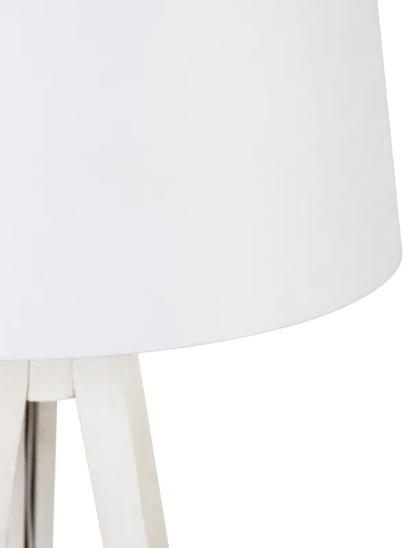 Lampa de podea moderna trepied alb cu abajur din in alb 45 cm - Tripod Classic