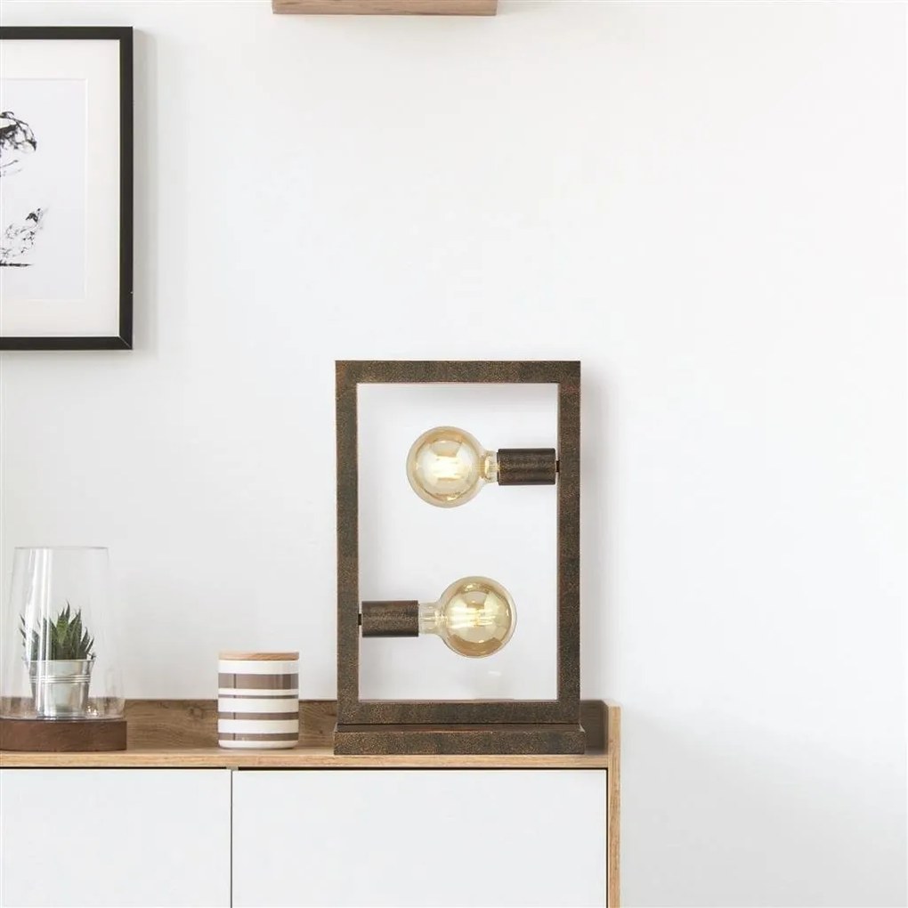 Veioza, Lampa de masa rustica cu 2 surse de lumina Oblong