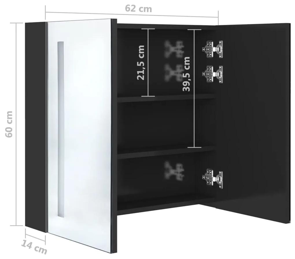 Dulap de baie cu oglinda si LED negru stralucitor 62x14x60 cm Negru stralucitor, 62 x 14 x 60 cm