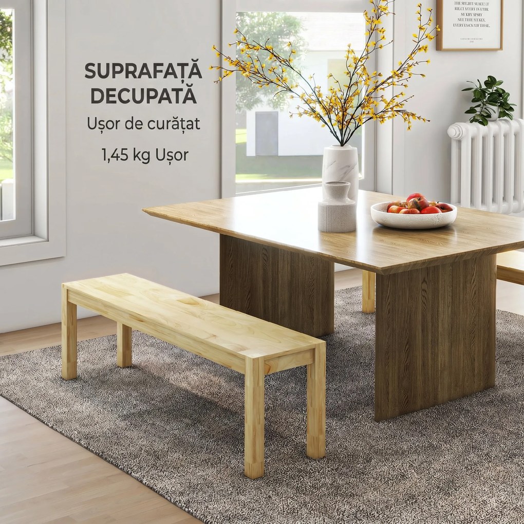 HOMCOM Bancă de Sufragerie din Lemn 150 cm, pentru 3 Persoane, Ideală pentru Bucătărie sau Intrare, Finisaj Natural | Aosom Romania