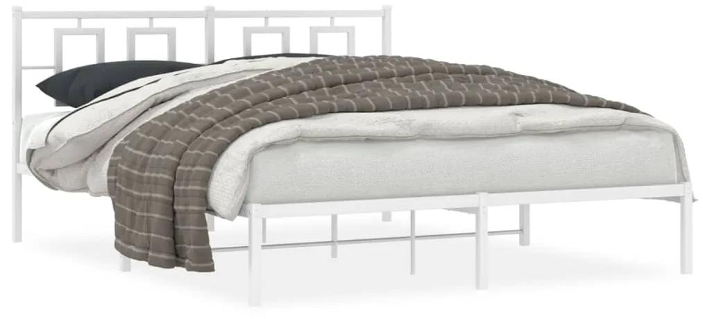 374293 vidaXL Cadru de pat metalic cu tăblie, alb, 160x200 cm
