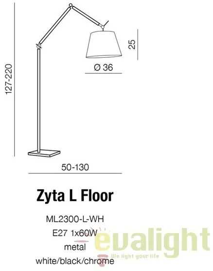 Lampadar directionabil design modern ZYTA L gri