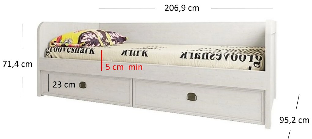 Pat de o persoană 90 cm Marlene 2S (Pin vintage) (cu somieră). 1053037