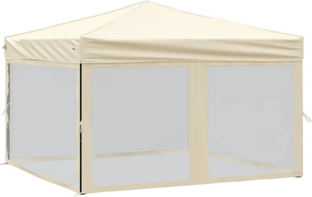 vidaXL Cort pliabil pentru petrecere, pereți laterali, crem, 3x3 m