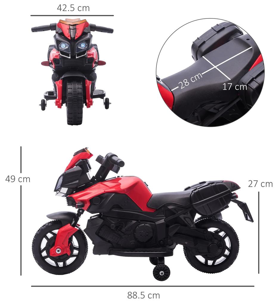 Motocicleta electrica , faruri, claxon, 3 km/h, pentru copii 18-48 luni, Rosu HOMCOM | Aosom RO