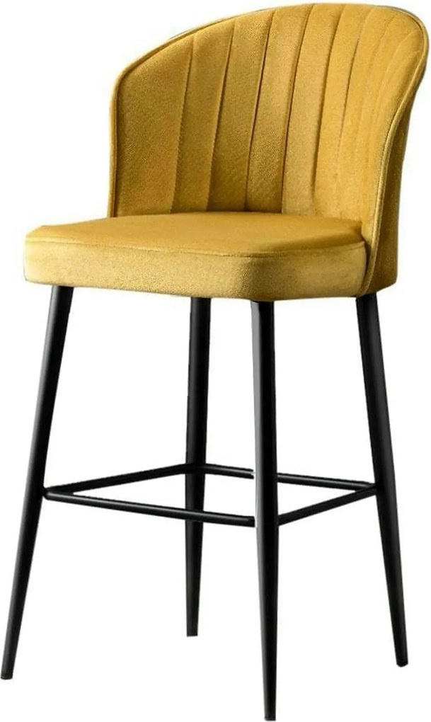 Set 2 scaune bar RUBI, galben/negru, stofa catifelata/metal, 52x42x97