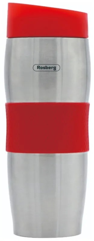 Cana termos Rosberg R52011C, 380 ml, Pereti dubli, Ergonomic, Otel inoxidabil, Rosu/Argintiu