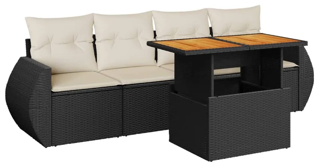 3327206 vidaXL Set mobilier de grădină cu perne, 5 piese, negru, poliratan