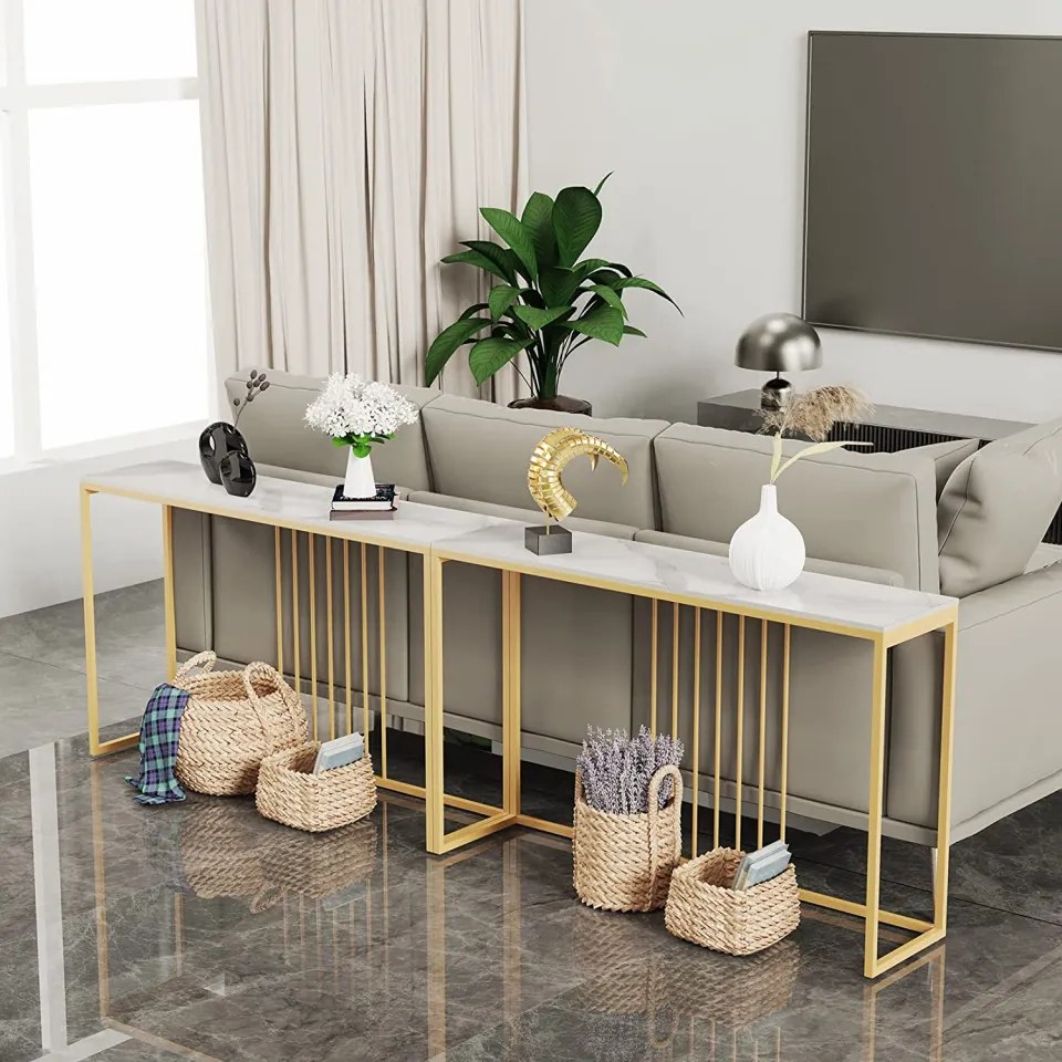 MAU8 - Masa Consola 120x30x78 cm, masuta hol, living, dormitor - Auriu-Alb