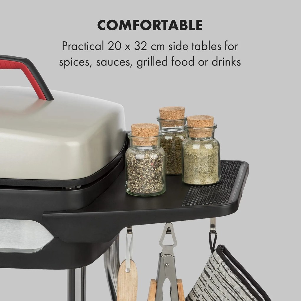 Klarstein Gatsby, grill electric, 2000 W, grilaj antiaderent, măsuțe laterale, bej/negru