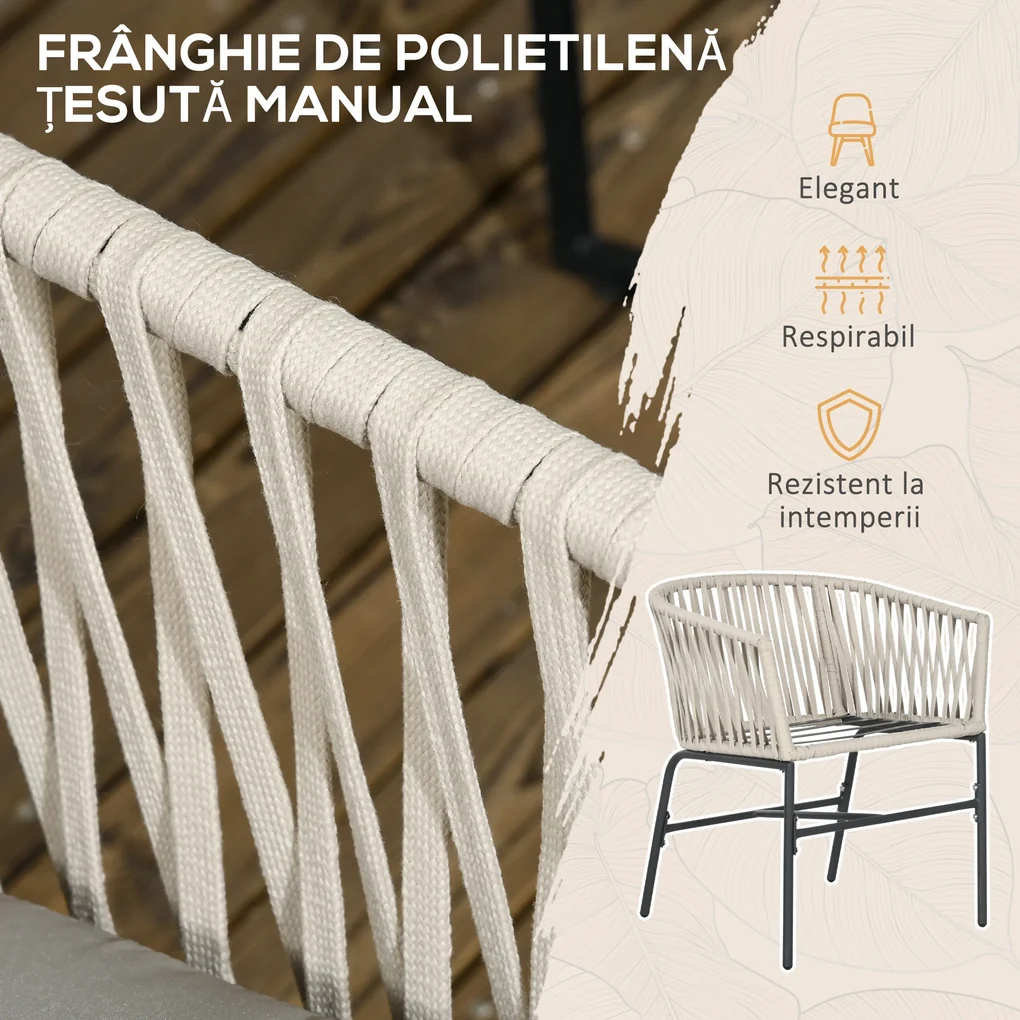 Outsunny Set Bohem de Scaune de Terasa din Franghie Impletita 2 Bucati, Scaune de Exterior cu Perne Confortabile, Design Modern | Aosom Romania