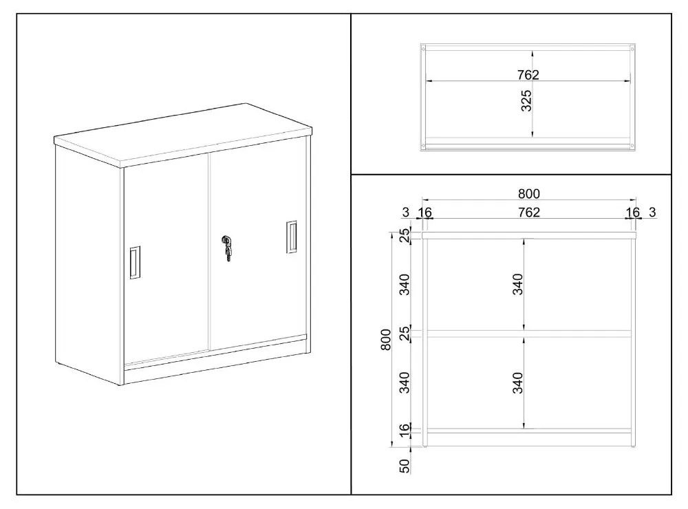 Dulap jos SimpleOffice 80 x 40 x 80 cm, mesteacan