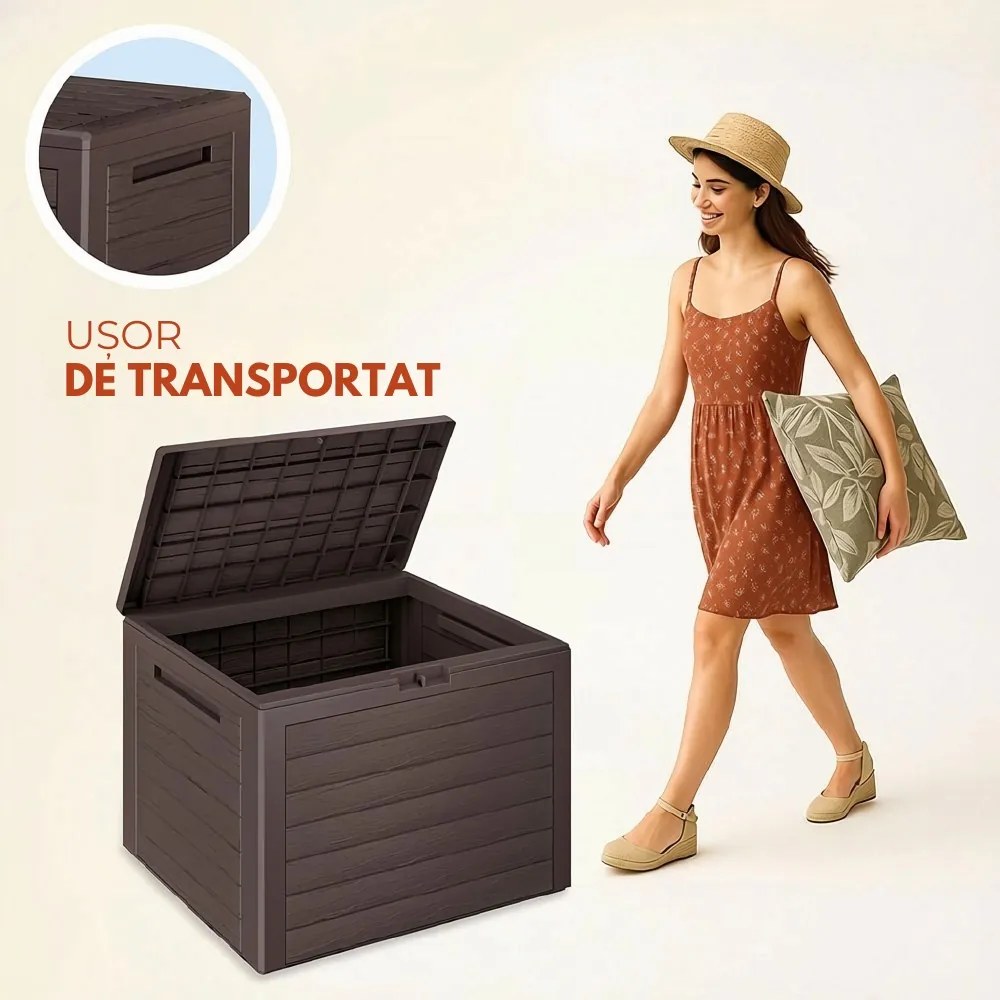 Cutie de depozitare WOODEBOX, 190L, 78x44x55cm, maro închis Prosperplast