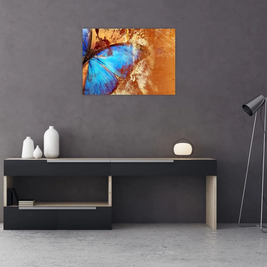 Tablou pe sticlă - Fluture albastru (70x50 cm)