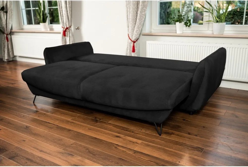 Canapea neagră extensibilă/cu spațiu de depozitare cu tapițerie din chenille 236 cm Silva – ELTAP