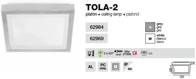 Plafonier de baie IP44 Tola-2 62969