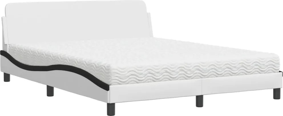 vidaXL Pat cu saltea, Dover, alb și negru, 160x200 cm, piele ecologică