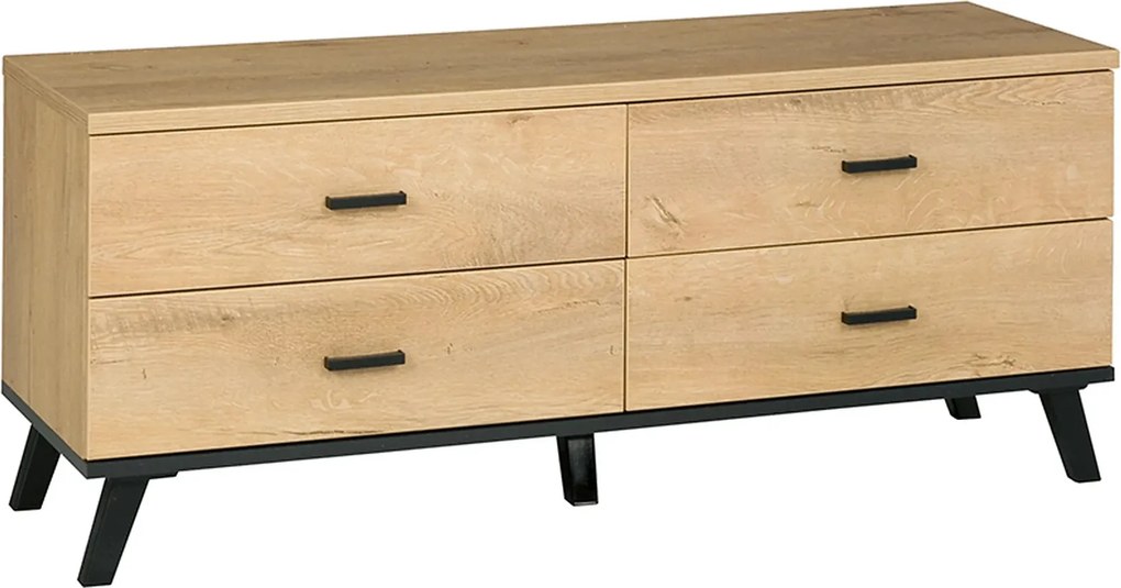 Comoda TV SIRAN TYP 7, stejar lefkas/negru, DTD laminat/plastic, 121x4