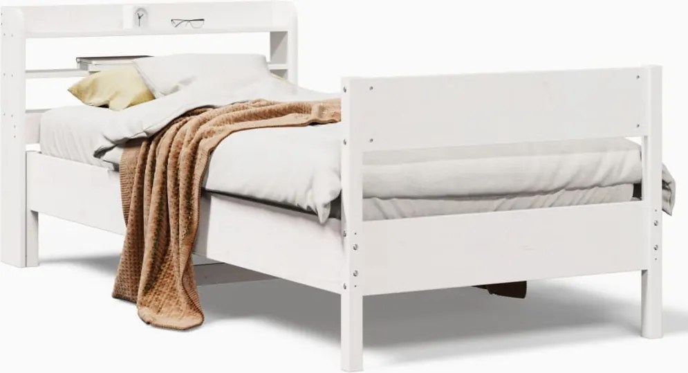 vidaXL Cadru de pat fără saltea, alb, 90x200 cm, lemn masiv pin